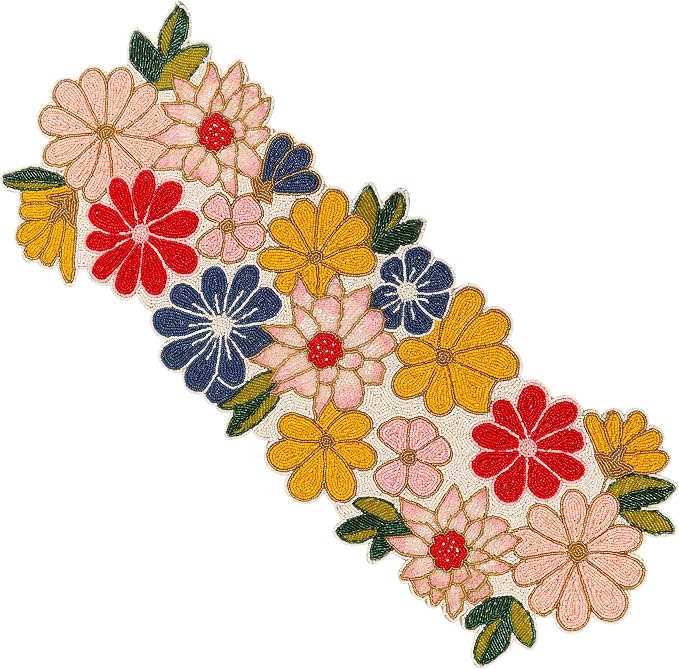 Yellow Red Beaded Table Runner, 13 x 36 | 85% glass beads, 15% polyester backing by CLEENTABLE
