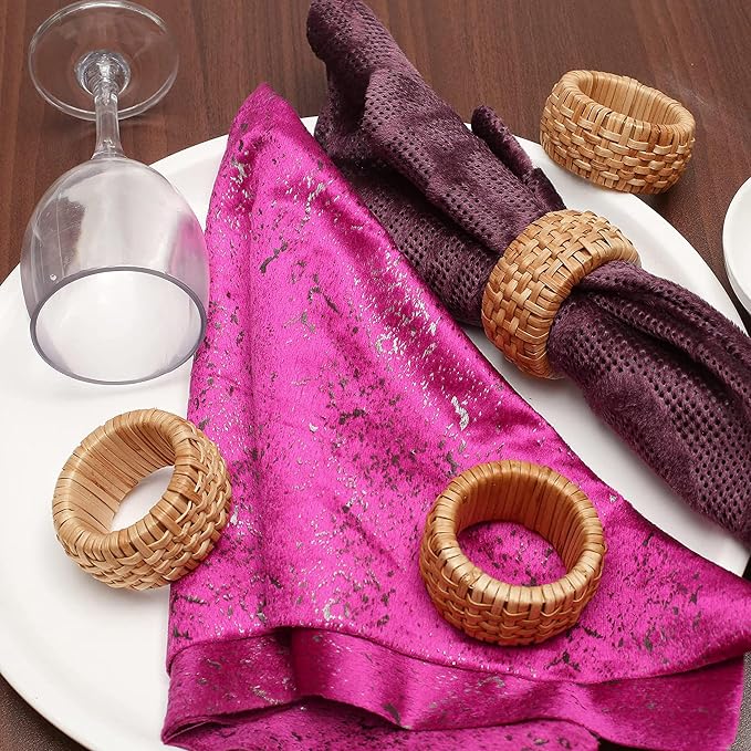 Woven Cane Napkin Rings for Table Settings, Textured Cane Napkin Holder Set of 8 - Image 3