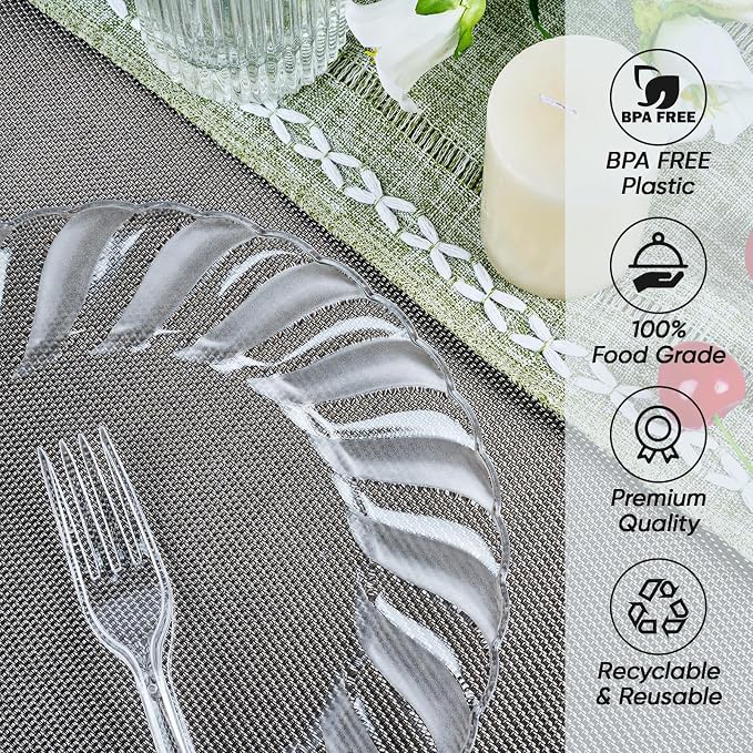 FOCUSLINE 100 Count 6 Inch Clear Plastic Plates, Disposable Heavy Duty Salad - Image 8