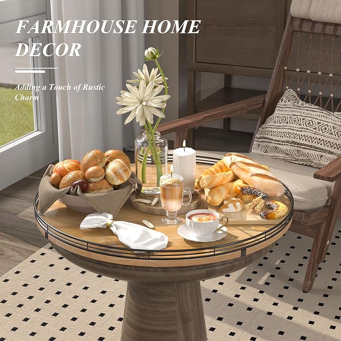 AMH 21-Inch Extra Large Farmhouse Oak Lazy Susan Organizer | Smooth rotating - Image 5