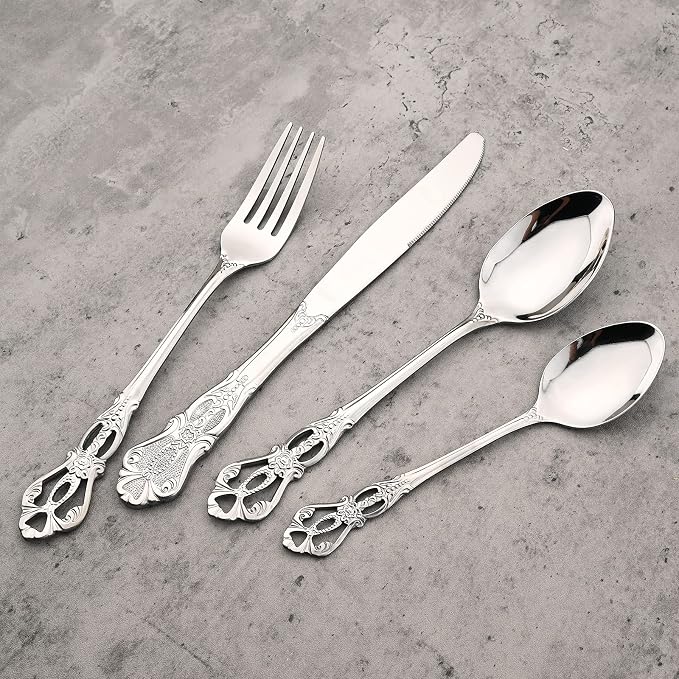 8-Piece Luxury Royal Silverware Set, 18/10 Stainless Steel Silver Flatware Set - Image 2