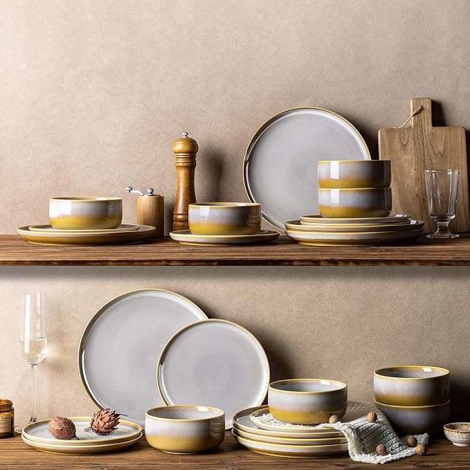 Ceramic Dinnerware Set for 8, 24-Piece Plates and Bowls Set | Handmade Reactive - Image 7