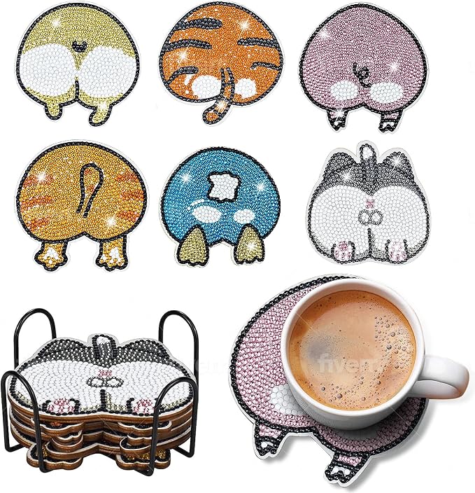 6 pcs Diamond Painting Coasters | Diamond Art Coasters | Animal Butt Diamond by LGANHAPY