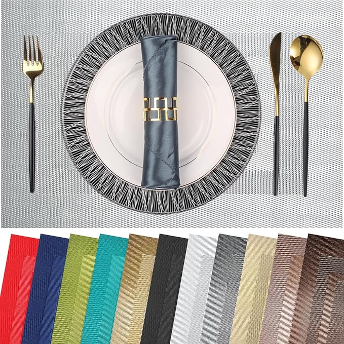 PIGCHCY Placemats Set of 12 Washable Durable Place Mats Vinyl Heat Resistant by PIGCHCY