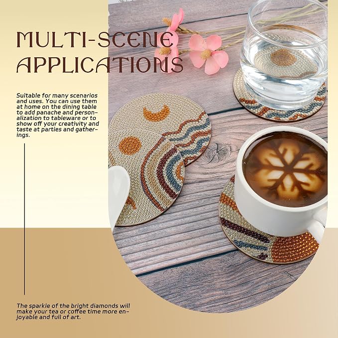 8 Pcs Boho Diamond Painting Coasters Kit - Image 3