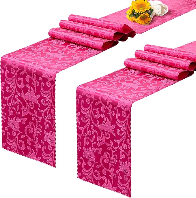RUDONG M Satin Table Runners, Hot Pink, 12 x 108 Inch, 2 Pack | Long Silky by RUDONG+M