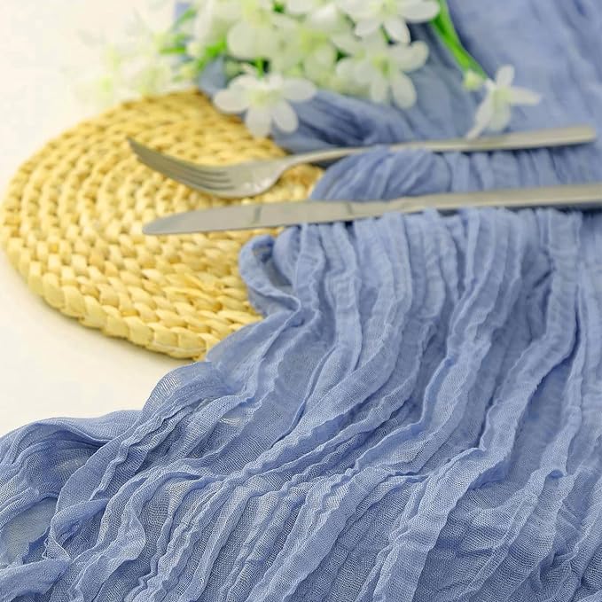 10 Pack Dusty Blue Cheesecloth Table Runner 17 x 108 Inch | Boho Gauze Fabric - Image 2