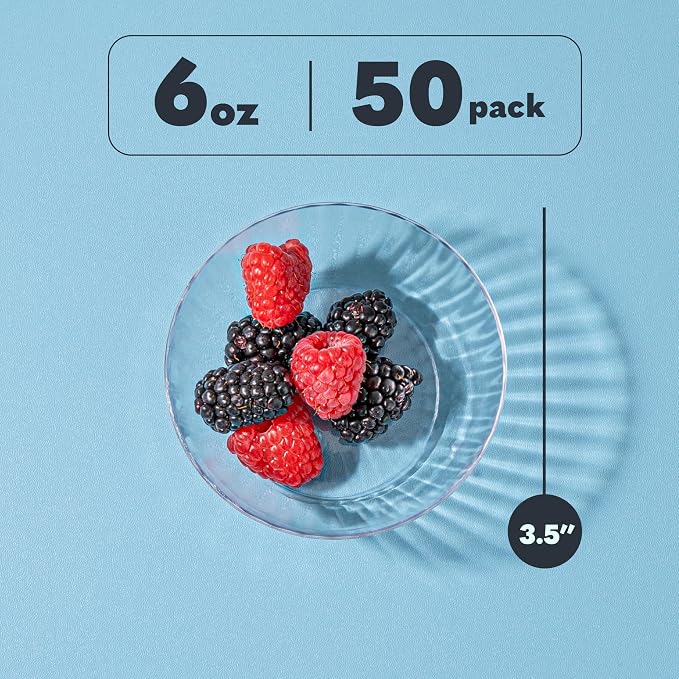 PLASTICPRO 50 Pack Small Plastic Bowls Crystal Like 6 oz Bowls Elegant Clear - Image 5