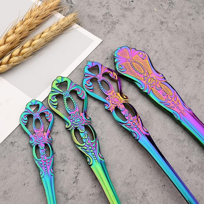 8-Piece Luxury Royal Silverware Set, 18/10 Stainless Steel Rainbow Flatware Set - Image 5