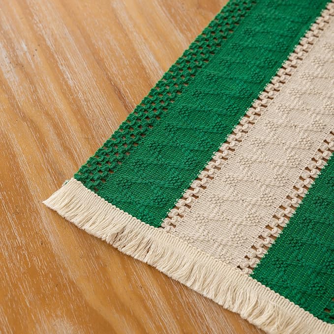 Keketoarrange Christmas Green Boho Table Runner 12x48 Inch | Woven Burlap - Image 5