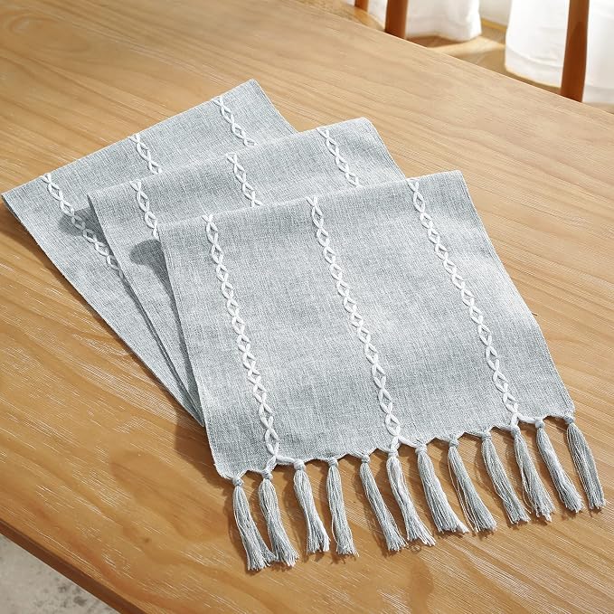 Wracra Rustic Linen Table Runner, Dusty Blue Table Runners 36 inches Long | - Image 6