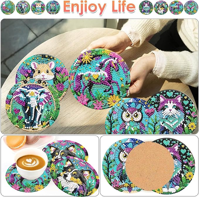 ijbnhd 8 PCS Animals Diamond Painting Coasters 4X4inch | Animals Diamond Art - Image 2