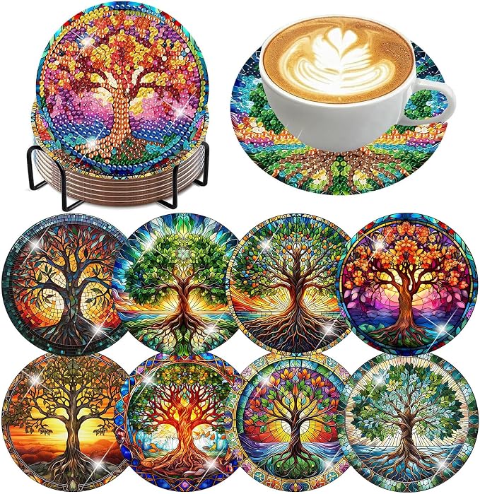 Ekuxom 8 PCS Tree of Life Diamond Art Coasters Kits by Ekuxom