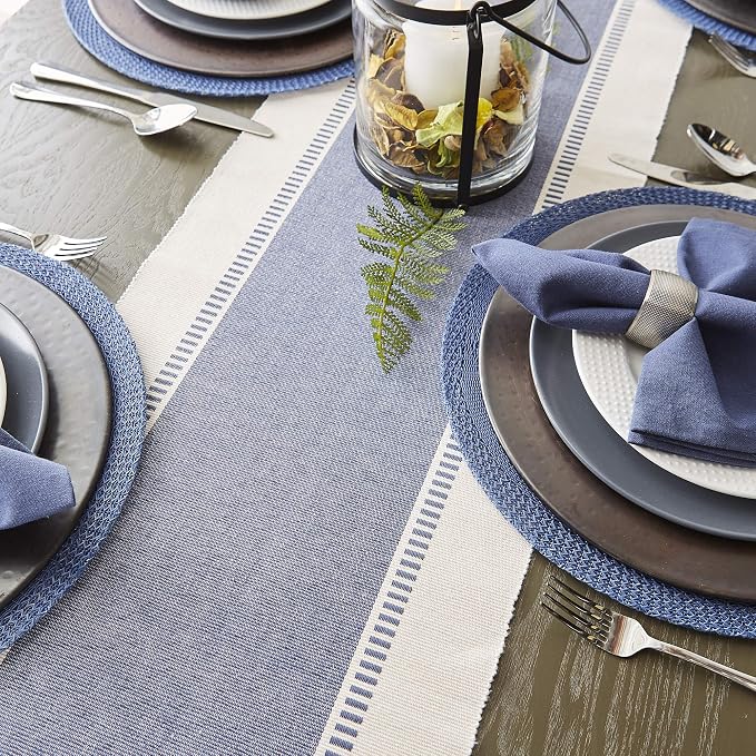 DII Dobby Stripe Table Runner, French Blue & Cream Background | Woven - Image 4