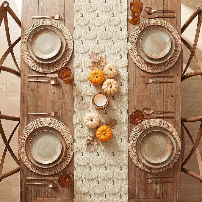 Artoid Mode Beige Soft Faux Fur Fall Table Runner 13x48 Inch | Seasonal Kitchen - Image 3