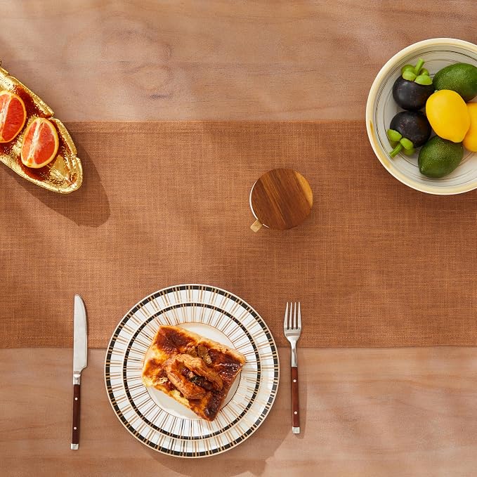 Rustic Cotton Linen Table Runner, 13x90 Inches Caramel | Farmhouse Style Linen - Image 5