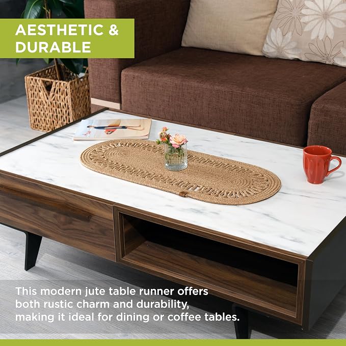 Oval Jute Table Runner | Woven Braided Dining Runner | Natural Textured Rattan - Image 3