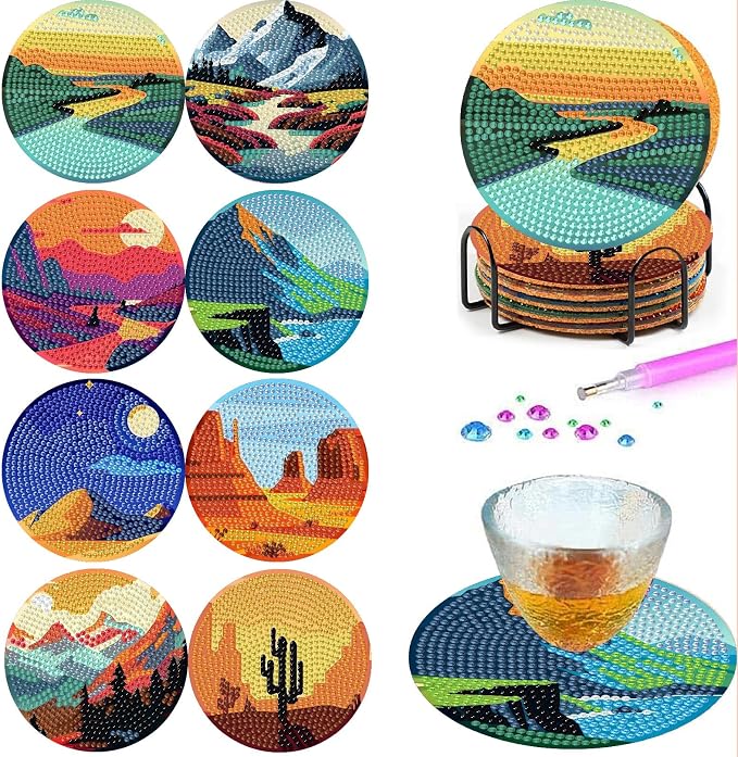 Mrnsiet 8PCS Landscape Diamond Art Coasters by Mrnsiet