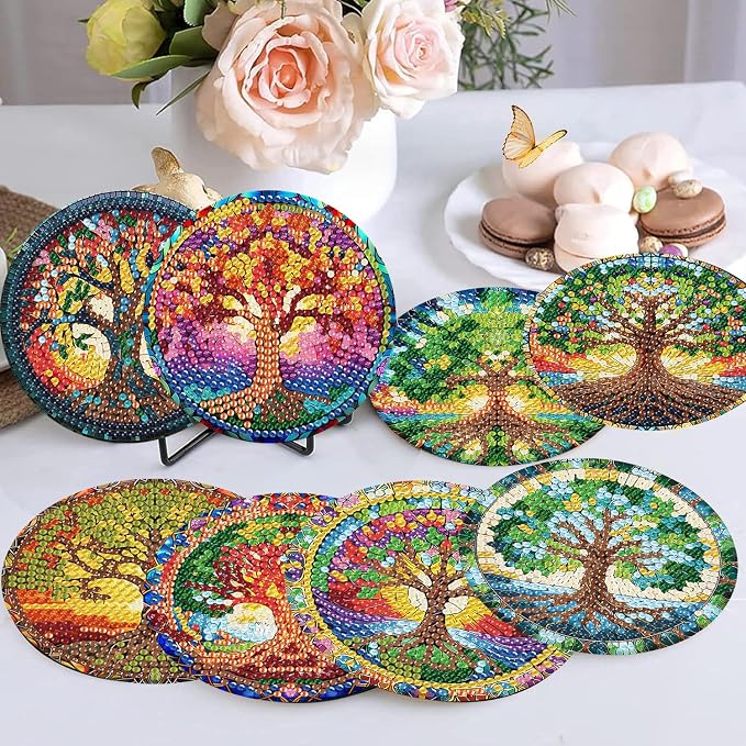 Ekuxom 8 PCS Tree of Life Diamond Art Coasters Kits - Image 4