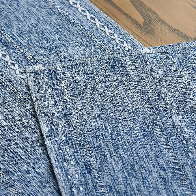 Artoid Mode Blue Rustic Cotton Linen Table Runner, Seasonal Embroidered Hollow - Image 5
