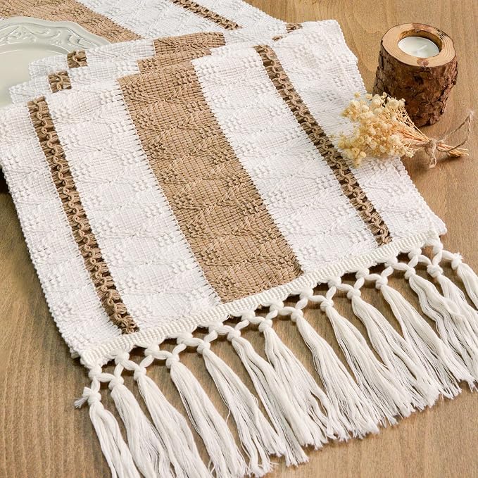 Boho Table Runner with Tassels 12x72 Inch by FEXIA