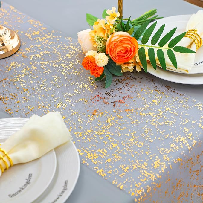 Snowkingdom 2 Pcs Gold Table Runner Roll, Sheer Gauze Chiffon Tulle Fabric - Image 3