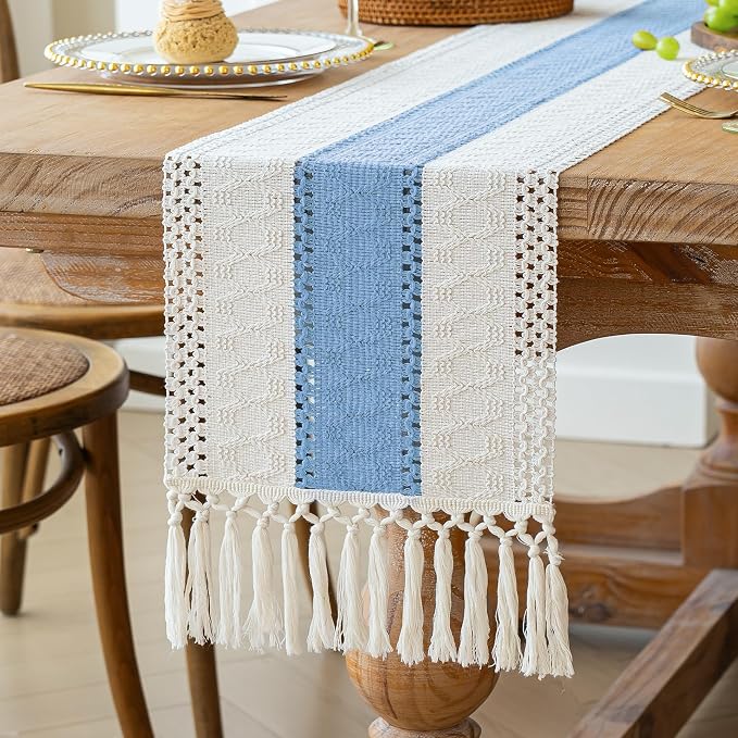 Boho Table Runner for Home Decor 12x72 Light Blue Farmhouse Decor | 72 Inches - Image 6