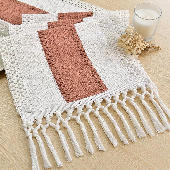 Boho Table Runner for Home Decor 12x72 Coral Farmhouse Decorations | 72 Inches by FEXIA