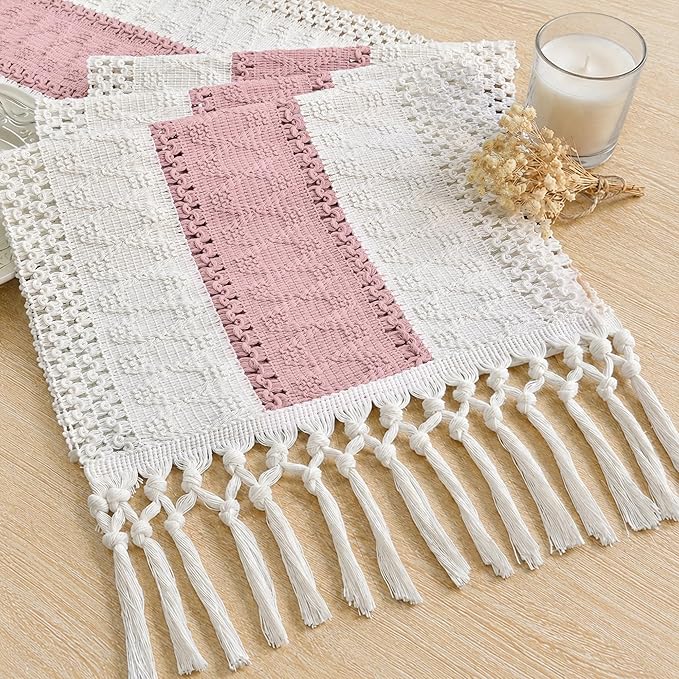 Boho Table Runner for Home Decor 12x72 Pink Fall Farmhouse Decor | 72 Inches by FEXIA