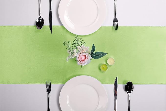 10-Pack Satin Table Runner Light Green 12 x 108 inches Long, Table Runners - Image 2