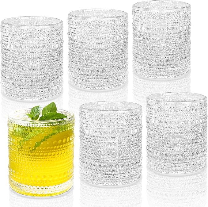 Cocktail Glasses 10 oz Hobnail Drinking Glasses Set of 6, Vintage Glassware by JPPSUJJ