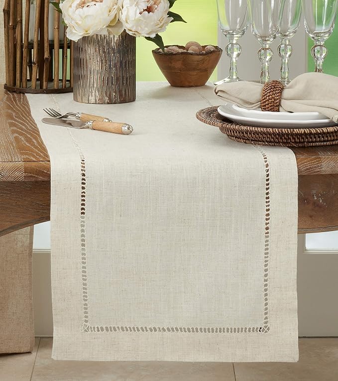 Saro Lifestyle Poly and Linen Blend Hemstitched Table Runner - Image 3