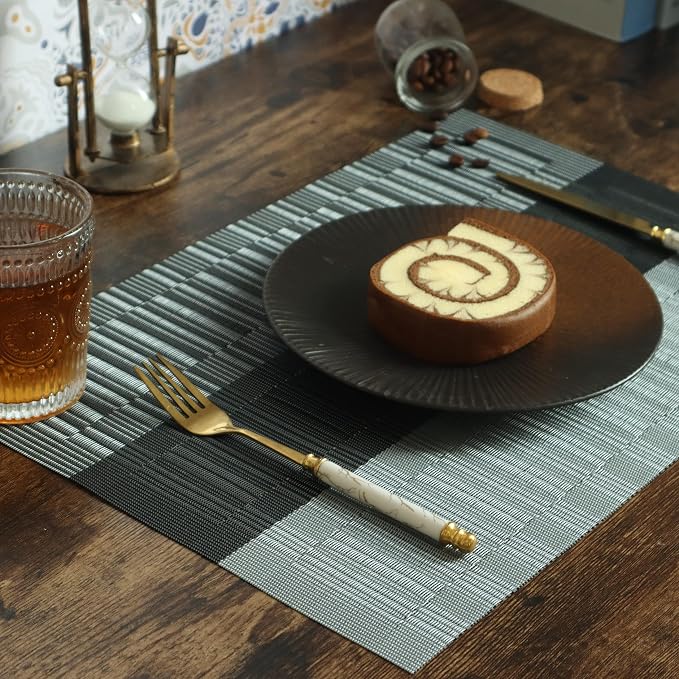 HeloHo Black Placemats Set of 4 Heat-Resistant Washable Place Mats Non-Slip - Image 5