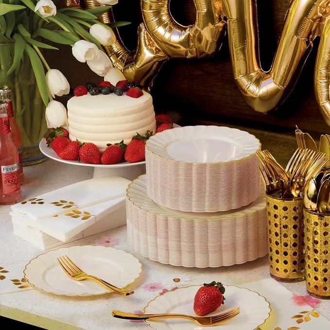 HEAVYWEIGHT Ivory Gold Scalloped Plastic Plates - Image 6