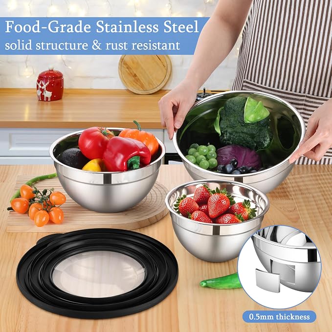 LIANYU Mixing Bowls Sets of 3, Stainless Steel Metal Bowl - Image 3