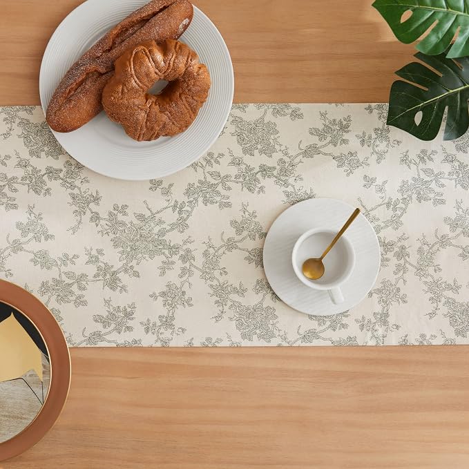 French Pastoral Farmhouse Table Runners, 13x60 Inch Green | 100% Organic Cotton - Image 4