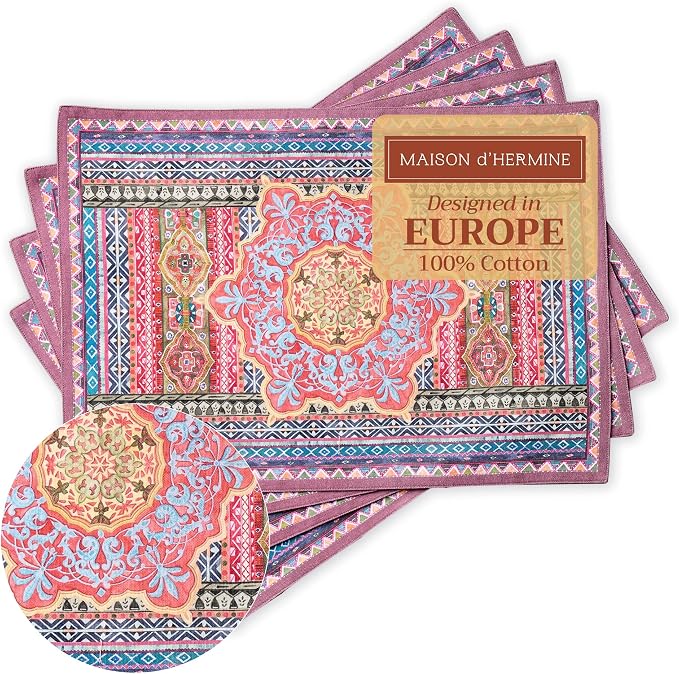 Maison d' Hermine Placemats Set of 4 Reusable 100% Cotton | Cloth Place Mats by MaisondHermine