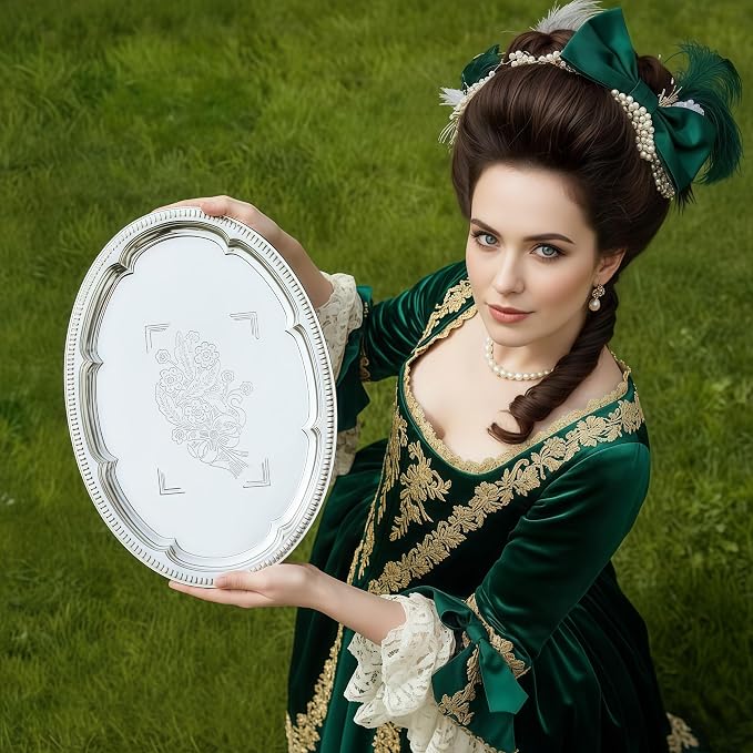 6-Pack Large Silver Serving Trays – Oval Floral Engraved Serving Platters - Image 3