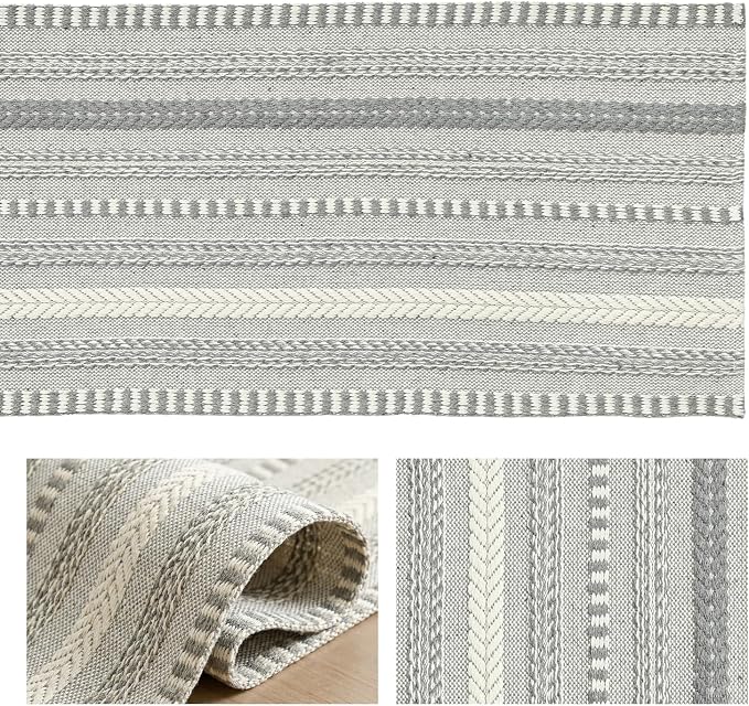 Artoid Mode Dark Grey Farmhouse Stripe Braided Table Runner 12x108 Inch | - Image 6