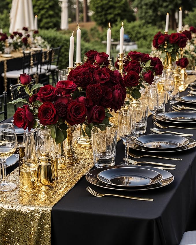 Nervure 100PCS Black and Gold Plastic Plates 10.25″Disposable Dinner Plate | - Image 4