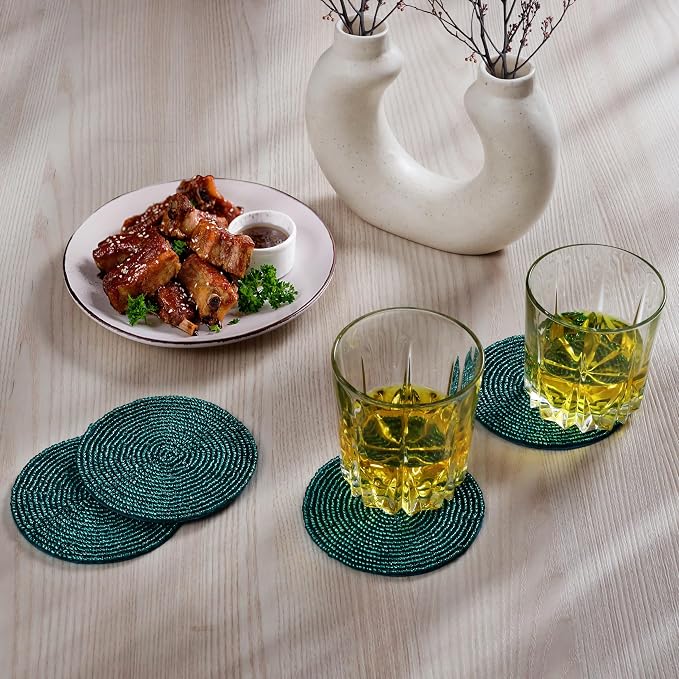 Handmade Beaded Bar Drink Tabletop Protection Coasters - Image 2