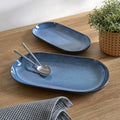 SANGO Resona Blue Serving Platters Set of 2, 14/12 Inch Stoneware Serving Dishes by Sango
