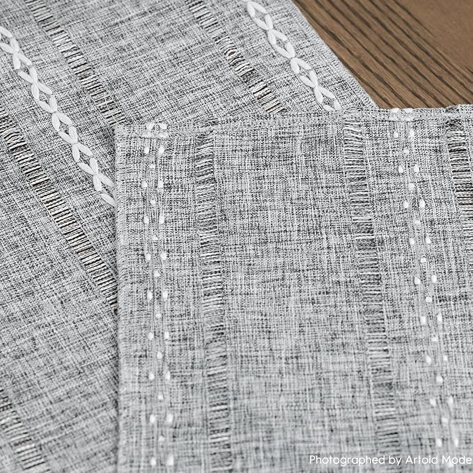 Artoid Mode Dark Grey Rustic Cotton Linen Table Runner, Seasonal Embroidered - Image 7