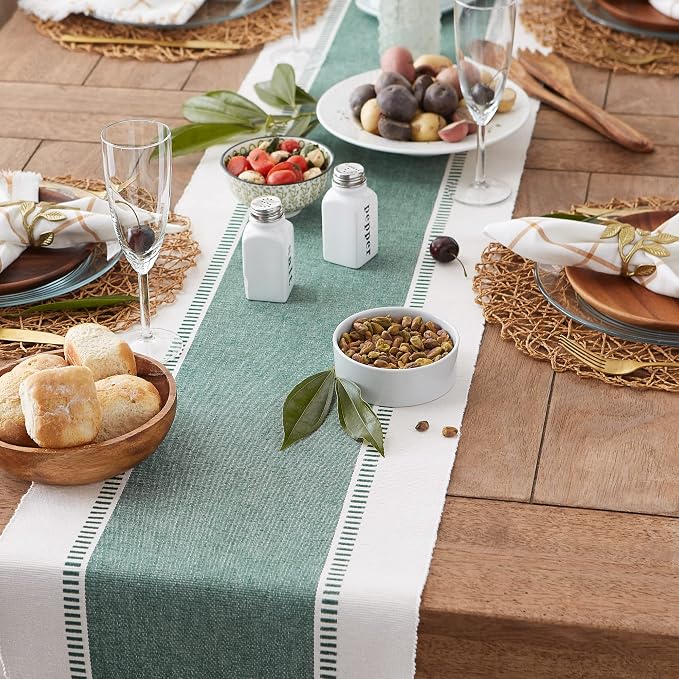 DII Dobby Stripe Table Runner, 13x72 Dark Green & Cream Background | Woven - Image 5