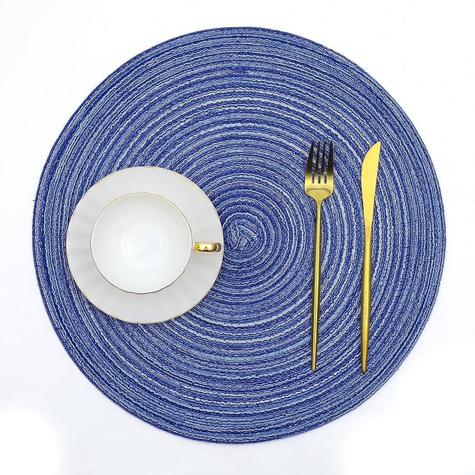 SHACOS Round Braided Placemats 15 inch Set of 4 Washable Cotton Polyester - Image 2
