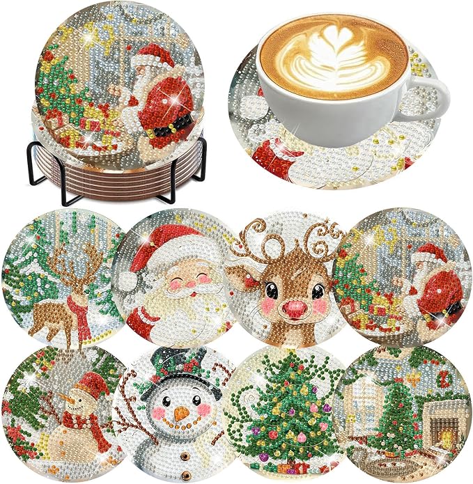 ijbnhd 8 Pcs Christmas Diamond Art Coasters 4x4 in by ijbnhd