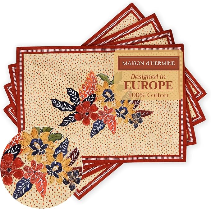 Maison d' Hermine Placemats Set of 4 Reusable 100% Cotton | Cloth Place Mats by MaisondHermine