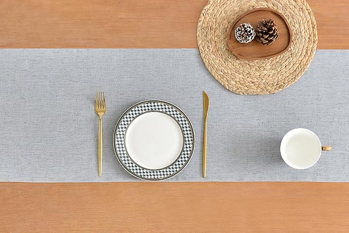 Wracra Linen Table Runner, Burlap Sliver Grey Table Runners 90 Inches Long | - Image 2