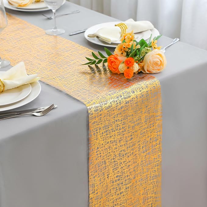 Snowkingdom 2 Pcs Gold Table Runner 11x 108 Inch Thin Mesh Sparkle Glitter - Image 6