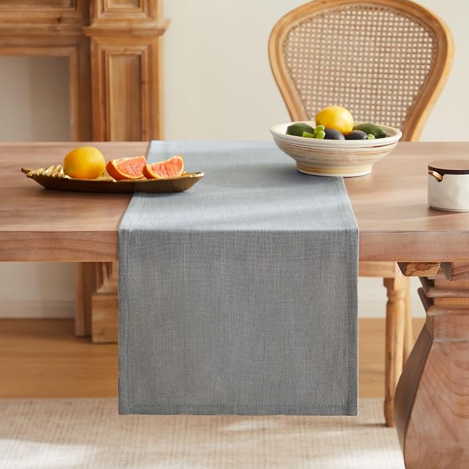 Rustic Cotton Linen Table Runner, 13x36 Inches Blue Ashes | Farmhouse Style - Image 4